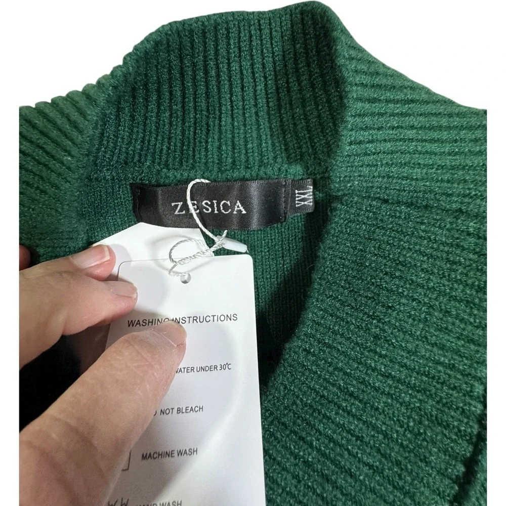 ZESICA Womens Plus Size Oversized Knit Sweater Long Sleeve Green XXL